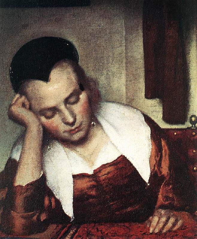 VERMEER VAN DELFT, Jan A Woman Asleep at Table (detail) atr France oil painting art